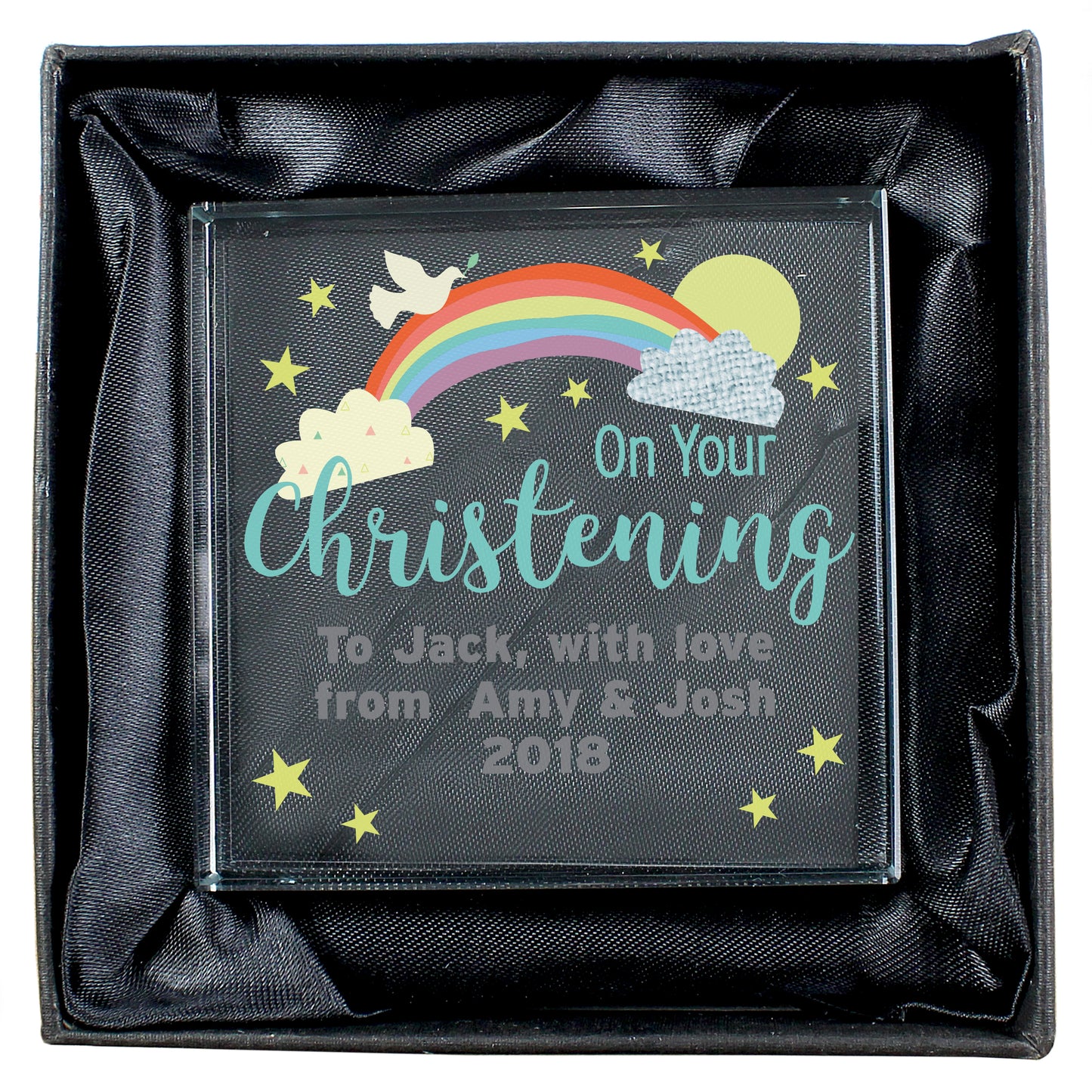 Personalised On Your Christening Rainbow Crystal Token
