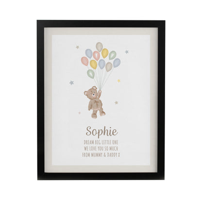 Personalised Teddy Balloon Black Poster Frame
