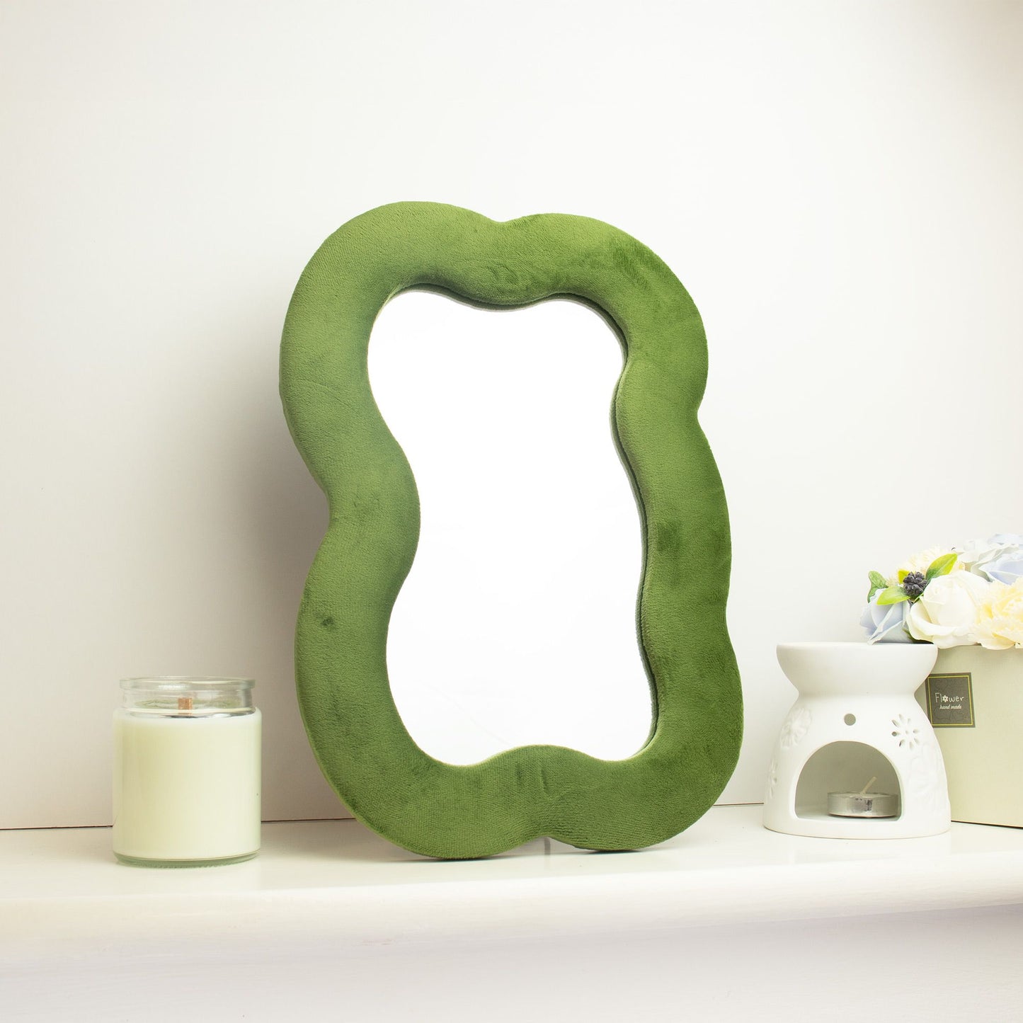 Soft Squiggly Large Cloud Mirror – Moss Green