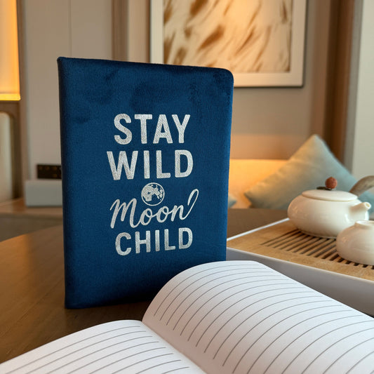 Dark Blue Velvet Notebook -  Stay Wild Moon Child