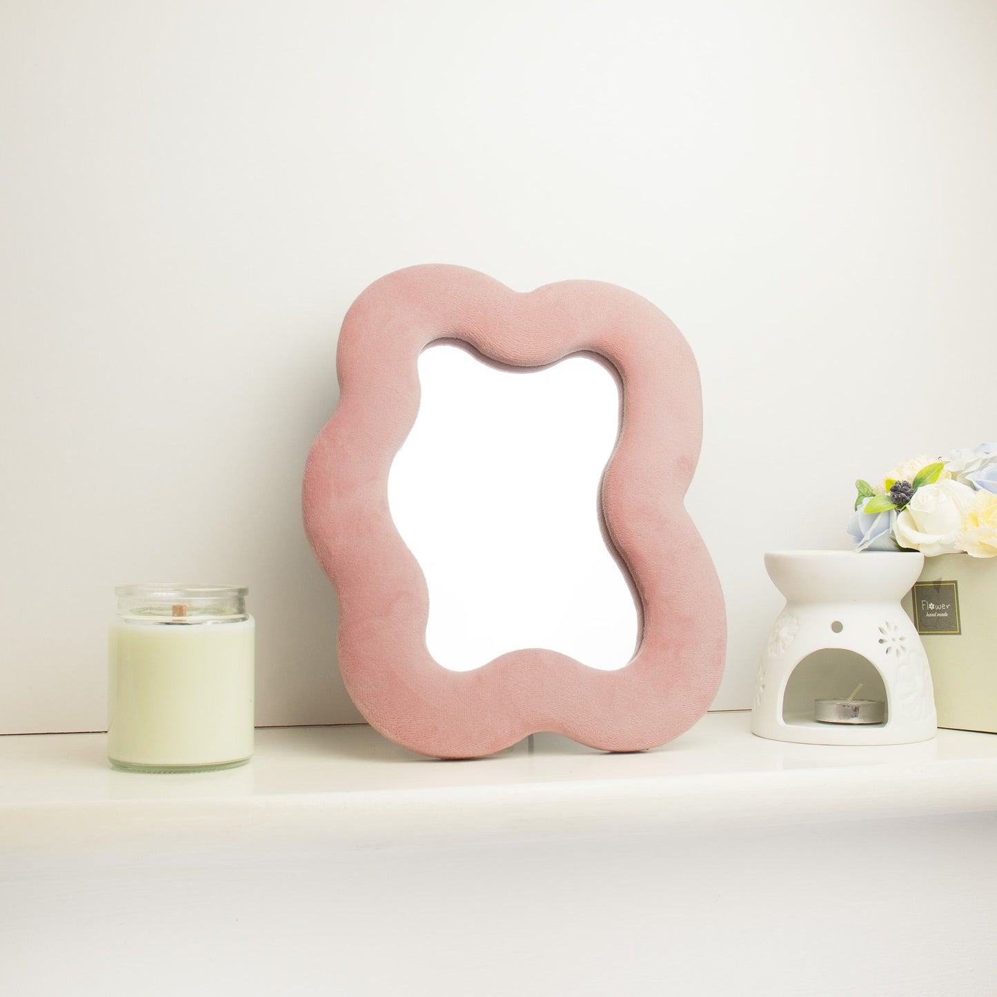 Soft Squiggly Pebble Mirror – Rose Blush