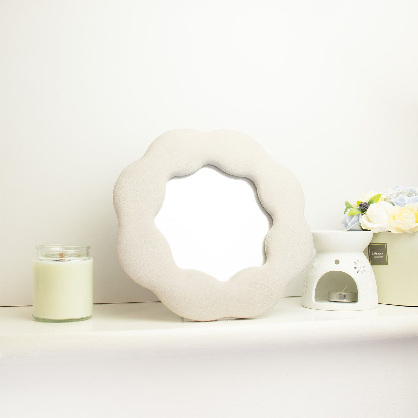 Soft Squiggly Flower Mirror – Stone
