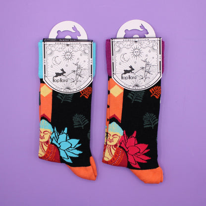 Hop Hare Bamboo Socks S/M - Blue Buddha & Lotus 